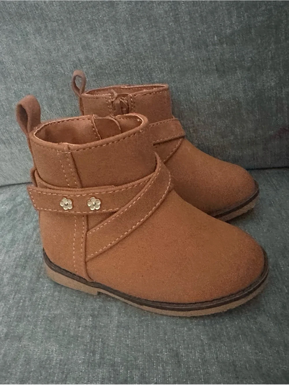 The Children's Place Tan Suede-Look Toddler Ankle Boots with Side Zipper